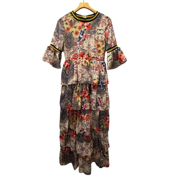 CQ by CQ Dresses & Skirts - CQ by CQ Women's Tiered Maxi Dress Multicolor Floral 3/4 Bell Sleeve S Small